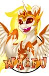  amber_eyes armor dark_sclera daybreaker_(mlp) equid fangs female fire flaming_hair flaming_mane friendship_is_magic hasbro headgear helmet hi_res hobbes_maxwell horn mammal my_little_pony pseudo_hair pseudo_mane pupils sharp_teeth simple_background slit_pupils solo teeth waifu white_background winged_unicorn wings 