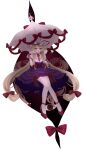  1girl blonde_hair bow breasts choker commentary_request dress gap_(touhou) gloves hair_bow hat hat_ribbon highres hina_(uhnt4478) long_hair mob_cap parasol purple_dress purple_eyes ribbon ribbon_choker smile solo touhou umbrella yakumo_yukari 