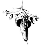 aircraft airplane fighter_jet flying harrier_jump_jet jet military military_vehicle missile monochrome no_humans original reece_b_scott vehicle_focus white_background 