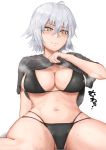  1girl absurdres ahoge aogumaptticrash blush breasts cleavage closed_mouth fate/apocrypha fate/grand_order fate_(series) highres jeanne_d&#039;arc_(alter)_(fate) jeanne_d&#039;arc_(fate)_(all) large_breasts looking_at_viewer short_hair silver_hair simple_background smile solo swimsuit yellow_eyes 