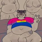  anthro balls belly bisexual bisexual_pride_colors bodily_fluids breasts clothing domestic_cat erection faceless_character faceless_female faceless_male felid feline felis female furniture genital_fluids genitals gesture glans group hand_gesture hi_res lgbt_pride lgbt_pride_month lucknomz male male/female male/male mammal on_sofa overweight overweight_female overweight_male penis precum pride_color_clothing pride_colors rainbow_heart sitting sitting_on_sofa sofa sweat trio v_sign vulva 