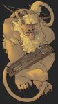  absurd_res anthro armpit_hair body_hair caricature claws curly_mane felid fur grumpy hi_res lion long_tail male mammal mane medieval muscular muscular_male musical_instrument pantherine pink_tongue raised_hand ravuer showing_armpit small_eyes solo tail tongue tongue_out yellow_body yellow_fur 