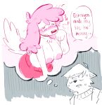  anthro big_breasts big_ears blush bodily_fluids breast_growth breasts canid canine canis clothed clothing crying dialogue domestic_dog estrogen fantasizing female fox growth harrod_(normalsville) high-angle_view kint mammal nipples normalsville poodle presenting presenting_breasts scared speech_bubble sweat tail tears thinking thought_bubble topless zoey_(normalsville) 