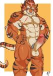  anthro big_muscles big_penis erection felid genitals hi-rez_studios hi_res hybrid looking_at_viewer male mammal mature_male muscular muscular_anthro muscular_male nude paladins pantherine penis pubes scar smile smiling_at_viewer solo tiberius_(paladins) tiger tigon 