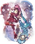  3girls ahoge blue_eyes blush bow brown_hair dress earmuffs english_text flower frilled_dress frills from_behind grey_hair hat high_heels jacket jewelry long_hair long_sleeves looking_at_viewer love_live! love_live!_sunshine!! medium_hair misty_frosty_love multiple_girls nail_polish necklace no_nose open_mouth orange_hair outdoors panthose pearl_necklace red_flower red_rose ribbon rose sakurauchi_riko scarf school_uniform scrunchie sirk skirt smile snow snowflakes takami_chika transparent_background tree uranohoshi_school_uniform waste-man watanabe_you winter_uniform yellow_eyes 