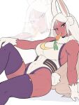  1girl :o animal_ears bare_shoulders boku_no_hero_academia breasts carrot commentary covered_abs covered_navel crescent_print dark-skinned_female dark_skin english_commentary food_in_mouth fur_collar gloves hand_on_own_knee hand_rest highleg highleg_leotard highres knee_up large_breasts leotard long_eyelashes long_hair looking_at_viewer mirko parted_bangs pochitaart purple_thighhighs rabbit_ears rabbit_girl rabbit_tail red_eyes shadow side_ponytail sitting solo tail tail_through_clothes taut_leotard thick_thighs thighhighs thighs toned toned_female very_long_hair white_gloves white_hair white_leotard zoom_layer 