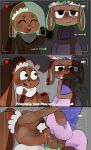  3_panel_comic absurd_res anthro balls bassie_(dandy's_world) battery_life biped black_eyes blush blushcrunch_studio bodily_fluids brown_body camera_view clothed clothing cocoa_(dandy's_world) comic dandy's_world duo english_text eyes_closed face_fucking fellatio female genitals grey_background hand_on_head heart_eyes heart_symbol hi_res irrumatio lagomorph leporid male male/female mammal moan motion_lines nude open_mouth oral penile penis penis_in_mouth pink_clothing purple_clothing rabbit sex shy simple_background slasher_(artist) sweat teeth text tongue tongue_out tongue_showing wave 