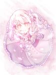  1other akiyama_mizuki amid_the_wavering_light_(project_sekai) arm_at_side arm_up bd_specter bright_pupils chibi closed_mouth coat commentary drill_hair drill_ponytail drill_sidelocks falling_petals floating_hair flower frilled_sleeves frills from_above full_moon glowing glowing_petals grey_coat hair_flower hair_ornament high_side_ponytail highres jewelry long_hair long_sidelocks long_sleeves looking_at_viewer moon multicolored_coat necklace no_nose off-shoulder_coat off_shoulder official_alternate_costume official_alternate_hair_ornament other_focus petals pink_eyes pink_hair pink_theme ponytail project_sekai purple_coat ribbon ribbon-trimmed_coat ribbon_trim see-through_clothes see-through_sleeves shirt side_ponytail sidelocks smile solo split_mouth standing two-tone_coat untranslatable_commentary waist_ribbon white_flower white_pupils white_ribbon white_shirt wind 