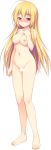  1girl absurdres ahoge artist_request bangs blank_censor blonde_hair blush breasts censored completely_nude copyright_request eyebrows_visible_through_hair full_body highres large_breasts long_hair navel nipples nose_blush nude red_eyes solo standing transparent_background 