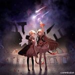  absurdres arcaea bare_shoulders black_bow black_bowtie black_dress black_eyes black_hair black_pantyhose blonde_hair bow bowtie colosseum comet commentary_request commission dress flower gloved_sleeves hair_between_eyes hair_ornament heterochromia highres korean_commentary layered long_hair looking_up maya_(arcaea) multicolored_bow multicolored_hair night onionion0724 pantyhose petals pointing pointing_up red_eyes red_ribbon red_wrist_cuffs ribbon ruins shooting_star short_hair sky sleeve_cuffs sleeveless sleeveless_dress split-color_hair star_(sky) starry_sky thighhighs two-tone_hair very_long_hair vita_(arcaea) vita_(wanderer)_(arcaea) watermark white_dress white_eyes white_flower white_hair white_petals white_sleeves white_thighhighs wrist_cuffs yuri zettai_ryouiki 