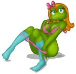  accessory alpha_channel amphibian anthro areola areola_slip bikini bikini_bottom bikini_top blonde_hair breasts clothed clothing female footwear frog gianna_frog hair hair_accessory hair_bow hair_ribbon hi_res juice87 nipple_outline ribbons socks solo swimwear 