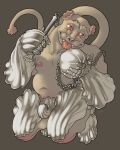  absurd_res anthro armor belly blush clothing codpiece flail gargoyle gauntlets gloves grotesque handwear hi_res kneeling long_tail male medieval medieval_armor melee_weapon monster nipples pale_body pale_skin pink_nipples pink_tongue ravuer scalloped_edges shy simple_background slightly_chubby slightly_chubby_male smile solo tail tongue weapon 