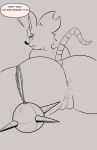  angry anthro butt dialogue dinglemort ears_up female fur genitals hair hi_res humanoid looking_at_viewer mammal mina_(mina_the_hollower) mina_the_hollower mouse murid murine nude presenting presenting_hindquarters rat rear_view rodent rope sgaming87650 simple_background solo squish tail text thigh_squish vulva weapon yacht_club_games 