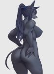 5_fingers accessory anthro anubian_jackal anubis athletic athletic_anthro athletic_female barely_visible_genitalia barely_visible_pussy big_breasts big_butt black_body black_ears black_eyebrows black_hair black_nipples black_nose black_skin black_tail blue_eyes blue_pupils breasts bullseye_(artist) butt canid canine canis cleft_of_venus colored curvy_figure deity digital_media_(artwork) egyptian_mythology eyebrows eyelashes female fingers genitals hair hair_accessory hair_tie hi_res holding_butt humanoid_hands iris jackal long_hair looking_at_viewer looking_back looking_back_at_viewer mammal middle_eastern_mythology monotone_body monotone_ears monotone_hair monotone_skin mythology nipples nude one_eye_obstructed pinup portrait pose prick_ears pupils pussy shaded side_view simple_background smile smirk snout solo standing thin_tail three-quarter_portrait three-quarter_view tied_hair white_background 