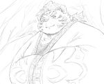  2020 anthro clothed clothing cute_fangs felid hi_res kemono kwzu licho_(tas) male mammal monochrome overweight overweight_anthro overweight_male pantherine sketch solo tiger tokyo_afterschool_summoners video_games 