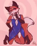  absurd_res andromorph anthro bunbuncreamery canid canine claws commission_art fangs flirting fluffy fluffy_ears fluffy_tail fox girly hi_res intersex male mammal neck_tuft purple_eyes red_fox slit_dress solo solo_focus tuft 
