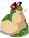  2015 belly big_belly bow d._e._belton_(artist) female feral green_body hyper hyper_belly morbidly_obese morbidly_obese_female morbidly_obese_feral obese obese_female obese_feral overweight overweight_female overweight_feral reptile scalie simple_background snake solo text white_background 