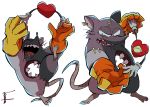  &lt;3 anthro chibi clothing dancing digitigrade duo gloves handwear heart(character) hi_res mad_rat_(character) mad_rat_dead male mammal murid murine rat rodent stitch_(sewing) swinging 