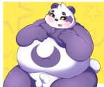  2020 alp_(tas) anthro balls belly blush fur genitals giant_panda hi_res kemono kusosensei male mammal navel overweight overweight_anthro overweight_male penis purple_body purple_fur small_penis solo tokyo_afterschool_summoners ursid video_games white_body white_fur 