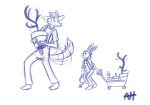  aleks_howes anthro bandanna beastars blue_and_white canid canine canis cart clothing duo female gardening gardening_tools haru_(beastars) hat headgear headwear hi_res kerchief lagomorph legoshi_(beastars) leporid male mammal monochrome plant rabbit sketch tailwag watering_can wolf 