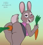  2020 ambiguous_penetration anthro bent_over big_butt blush bonnie_hopps buckteeth butt carrot clothed clothing disney eye_roll female food fur grey_body grey_fur hi_res hirurux improvised_dildo improvised_sex_toy lagomorph leporid mammal mature_female multicolored_body multicolored_fur no_underwear open_mouth penetration pink_nose plant purple_eyes rabbit short_tail smile solo teeth two_tone_body two_tone_fur vegetable zootopia 