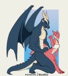  2020 claws digital_media_(artwork) dragon duo faint female horn male male/female membrane_(anatomy) membranous_wings scalie size_difference spines western_dragon wingless_dragon wings 