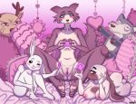  2020 anthro anus areola beastars big_breasts blue_eyes blush breasts brown_body brown_eyes brown_fur canid canine canis cigarette condom daimo female fur genitals group haru_(beastars) hi_res juno_(beastars) kyuu_(beastars) lagomorph leporid looking_at_viewer mammal multicolored_body multicolored_fur nipples one_eye_closed open_mouth pussy rabbit sexual_barrier_device teeth white_body white_fur wink wolf 