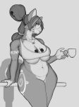  anthro big_breasts bottomless bra breasts canid canine clothed clothing coffee_mug conditional_dnp curvy_figure featureless_crotch female fox hair hi_res krystal long_hair mammal monochrome nintendo solo star_fox thick_thighs underwear video_games voluptuous wide_hips xopachi 