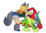 2026 4_toes 8-bit-britt agent_xtra anthro barefoot basket bent_over big_bad_wolf blonde_hair blue_bottomwear blue_clothing blue_footwear blue_shoes blue_shorts blush bottomwear brown_hair clothing container cosplay denim denim_bottomwear denim_clothing denim_shorts digital_media_(artwork) duo eye_contact eyeshadow fairy_tales fake_ears fake_tail featureless_crotch feet female footwear gecko gex_(series) gex_the_gecko green_body green_clothing green_scales green_shirt green_tail green_topwear hair half-closed_eyes hi_res holding_basket holding_container holding_object hood hood_only hotpants human little_red_riding_hood little_red_riding_hood_(copyright) lizard looking_at_another love makeup male male/female mammal minishorts mostly_nude mostly_nude_male multicolored_body multicolored_hair multicolored_scales multicolored_tail narrowed_eyes purple_body purple_eyeshadow purple_scales purple_tail red_hood reptile romantic romantic_couple scales scalie shirt shoes short shorts simple_background smile standing tail tan_body tan_skin teeth three-quarter_view toes topwear two_tone_hair white_background