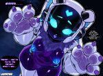 absurd_res ahegao animal_humanoid areola breasts dialogue english_text female hi_res humanoid lewdrover looking_pleasured machine medium_breasts nude pawpads paws petrabot puffy_areola robot screen screen_face shaved_vulva solo text