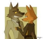 2026 accessory anthro barbell_piercing belt black_nose bodysuit boyfriend/girlfriend canid canine canis canon_couple cheek_tuft clothing clothing_pull diane_foxington dreamworks duo eyebrow_piercing facial_piercing facial_tuft female fox foxink head_tuft hi_res looking_at_viewer looking_back looking_back_at_viewer male male/female mammal mr._wolf_(the_bad_guys) necktie piercing pink_nose signature simple_background skinsuit smile smiling_at_viewer stealth_suit suit the_bad_guys tight_clothing tuft utility_belt wolf yellow_sclera