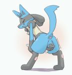  2020 animal_genitalia animal_pussy anthro anus bent_over biped black_pussy blue_body blue_fur butt canine_pussy chest_spike digitigrade eyes_closed female fur genitals gradient_background hand_spike hi_res imgonnaloveyou lucario nintendo nude pink_anus pok&eacute;mon pok&eacute;mon_(species) presenting presenting_hindquarters presenting_pussy pussy raised_tail rear_view signature simple_background smile solo spikes spikes_(anatomy) video_games yellow_background 