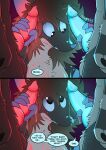 anthro big_eyes blue_eyes blue_glow blue_penis bodily_fluids brother_(lore) brother_and_sister_(lore) canid canine canis carthan_night circe_(pankallisti) close-up comic dialogue double_handjob dripping english_text female fur genital_fluids genitals glowing glowing_genitalia glowing_penis glowing_precum grey_body grey_fur group handjob hi_res humor incest_(lore) knot knotted_penis looking_up malakai_(malakai) male male/female mammal murid murine pankallisti penile penis precum precum_drip precum_on_face rat red_glow red_penis rodent sex sibling_(lore) sister_(lore) speech_bubble text trio wolf