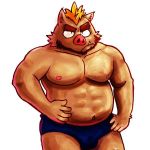  1:1 2015 anthro beard belly brown_body brown_fur clothing facial_hair fur hachisan5656 humanoid_hands kemono male mammal moobs navel nipples overweight overweight_anthro overweight_male simple_background solo suid suina sus_(pig) underwear white_background wild_boar 