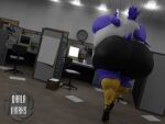 2025 anthro avian big_breasts big_butt bird black_bottomwear black_clothing blue_body blue_feathers blue_tail_feathers bottomwear breasts busty_bird butt chair clock clothing computer computer_monitor corvid corvus_(genus) crow electronics feathers female female_anthro footwear furniture hi_res high_heels huge_breasts huge_butt hyper hyper_breasts hyper_butt inside office office_chair oscine passerine qhalaworks shoes solo topwear wall_clock white_clothing white_topwear