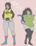 2015 2_horns alien alien_humanoid arms_bent black_clothing black_hair black_hoodie black_legwear black_lips black_thigh_highs black_topwear blue_tail blush body_blush bottomless breasts cat_tail cheek_blush cleavage_cutout clothed clothing cutout digital_drawing_(artwork) digital_media_(artwork) duo empty_eyes english_description english_text eyewear female footwear full-length_portrait genitals glasses green_blush green_clothing green_sweater green_tongue green_topwear grey_body grey_skin hair homestuck hoodie hoodie_only horn horned_humanoid humanoid knee_blush latula_pyrope legwear lips long_hair medium_breasts messy_hair meulin_leijon ms_paint_adventures not_furry one_eye_closed orange_horn pink_background portrait puni_(artist) red_clothing red_eyewear red_footwear red_glasses red_socks sharp_horn short_hair simple_background slightly_chubby slightly_chubby_female smile socks straight_hair sweater tail teal_blush teal_clothing teal_footwear teal_socks text thick_thighs thigh_highs tinted_glasses tongue tongue_out topwear topwear_only troll_(homestuck) typing_quirk vulva vulva_blush wearing_glasses white_eyes wink yellow_clothing yellow_hoodie yellow_topwear
