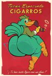 2024 absurd_res advertisement anthro avian bent_arm big_butt bird blazer bottomless butt cigar cigar_smoke closed_smile clothed clothing colored-in crossed_legs cuffs_(clothing) digital_drawing_(artwork) digital_media_(artwork) fedora happy hat headgear headwear hi_res holding_cigar holding_object looking_at_viewer looking_back looking_back_at_viewer low-angle_view male meatmeatmeat4me mouth_closed piciform poster_template simple_background sitting smile smoke solo solsticespaghetti spanish_text team_fortress_2 text thick_calves thick_thighs three-quarter_view toony toucan translated valve wide_hips