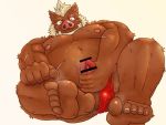  4:3 anthro brown_body brown_fur clothing erection fur genitals hachisan5656 kemono male mammal masturbation musclegut nipples overweight overweight_anthro overweight_male penis solo suid suina sus_(pig) underwear wild_boar 