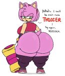 2026 amy_rose amy_rose_(boom) annoyed anthro big_breasts big_butt breasts butt clothed clothing digital_media_(artwork) english_text eulipotyphlan female hammer hedgehog hi_res huge_butt looking_at_own_butt mammal no_underwear piko_piko_hammer pink_body pink_tail pixel_(artwork) rear_view scut_tail sega short_tail solo sonic_boom sonic_the_hedgehog_(series) tail text theslashfive tools