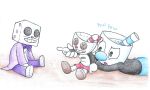 animate_inanimate attack button_(fastener) button_eyes character_plushie container cup cuphead_(character) cuphead_(game) doll for_a_head holding_object holding_plushie humanoid inanimate_object king_dice male meraki-sunset mug mugman not_furry object_head onomatopoeia playing_with_toys plushie seam_(sewing) solo sound_effects stitch_(sewing) studio_mdhr text toy