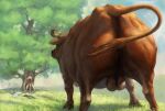 2019 balls being_watched big_butt blonde_hair bottomwear bovid bovid_horn bovine bovine_ears bovine_tail boxers_(clothing) boxers_only braided_hair branch butt cattle clothed clothing colored day denfo digital_media_(artwork) digital_painting_(artwork) female female_human feral genitals group hair hi_res holding_another holding_butt horn human light lighting looking_at_another making_out male male/female mammal outside painting_(artwork) pants plant red_clothing red_underwear shaded standing tail tail_tuft topless tree trio tuft twintails_(hairstyle) underwear underwear_only voyeur watching_from_afar wood