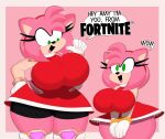 3barts absurd_res accessory alternate_costume amy_rose anthro big_breasts breast_jiggle breasts curvy_figure epic_games eulipotyphlan female fortnite fur green_eyes hair hair_accessory hairband hedgehog hi_res huge_breasts jiggling larger_female looking_down mammal motion_lines open_mouth open_smile pink_body pink_fur pink_hair sega short_hair size_difference smaller_female smile solo sonic_the_hedgehog_(series) speech_bubble tan_body tan_fur thick_thighs voluptuous voluptuous_anthro voluptuous_female wide_eyed wide_hipped_anthro wide_hipped_female wide_hips