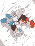 3:4 69_position animate_inanimate bendy_straw biped blush bodily_fluids brother_(lore) brothers_(lore) chikijima container cup cuphead_(character) cuphead_(game) drinking_straw duo for_a_head humanoid incest_(lore) male male/male mug mugman not_furry object_head oral sex sibling_(lore) studio_mdhr sweat twincest_(lore) twins_(lore)