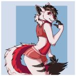  1:1 anthro border bottomwear bulge canid canine canis clothing fluffy fluffy_tail girly male mammal shorts shy skymonrow solo white_border wolf 