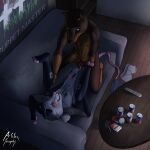 1:1 absurd_res alcohol american_opossum anal anal_fluids anthro anvil_position armpit_hair artifexincognitus balls beer beverage beverage_can black_hair blush bodily_fluids body_hair brown_body brown_fur bubble canid canine canis chest_hair cigarette clothing clothing_aside coffee_table dobermann domestic_dog dominant dominant_male drunk drunk_bubble drunk_sex duo erection eyebrow_piercing facial_piercing floor frenum_piercing from_front_position fur furniture genital_fluids genital_piercing genitals grabbing_both_legs greek_text grey_body grey_fur hair hairless_tail hi_res high-angle_view inside kneeling knot knotted_penis legs_up looking_at_another looking_pleasured lying male male/male male_penetrated male_penetrating male_penetrating_male mammal marlboro_(brand) marsupial master_of_puppets_(album) metallica nose_piercing nude on_back on_sofa open_mouth penetration penis penis_piercing philip_morris_international_inc piercing pillow pinscher poster poster_(object) precum precum_string pubes septum_piercing sex shelf sofa spilled_drink substance_intoxication table tattoo text tremble_lines tv_remote wood wood_floor