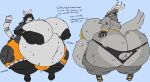 anthro belly big_belly big_breasts big_butt bodily_fluids breasts bulge butt canid canine clothing deer dialogue duo english_text female fox hi_res hornyaxolotl huge_belly huge_breasts huge_butt hybrid hyper hyper_belly hyper_breasts hyper_butt leemur leo_(hornyaxoltol) male mammal obese overweight sweat text torn_clothing weight_gain