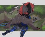 absurd_res anthro balls big_butt bipod black_balls black_knot black_penis butt camo camo_print clothing digital_media_(artwork) duo elizabot female footwear forest_background from_behind_position generation_5_pokemon genitals gun hi_res high_heels holding_gun holding_object holding_ranged_weapon holding_rifle holding_sniper_rifle holding_weapon knot knotted_penis machine male male/female nintendo penetration penis pokemon pokemon_(species) prone_bone_position ranged_weapon rifle robot sam_(zoroark) screen screen_face sex sex_while_sniping shoes sniper_rifle text vaginal vaginal_penetration vilf weapon zoroark