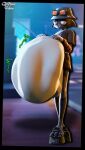 2026 3d_(artwork) absurd_res ambiguous_gender anthro belly big_belly biped brown_body brown_fur calico_cat claws clothed clothing collar digital_media_(artwork) domestic_cat epic_games eyewear felid feline felis footwear fortnite fully_clothed fur hand_on_belly hat headgear headwear hi_res huge_belly mammal meow_skulls metalhead_meow_skulls open_mouth platform_footwear platform_sandals qpwuzhere sandals shoes signature solo spiked_collar spikes standing sunglasses vore white_body white_fur