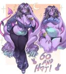 2026 2_horns accessory aged_up anthro band-aid band-aid_on_face band-aid_on_nose bandage bandage_on_face bandage_on_nose bell-bottoms belly big_breasts black_bikini_bottom black_bottomwear black_clothing black_pants blue_belly blue_ear_tips body_hair border bottomwear bow_(feature) bra bracelet breast_markings breasts brown_eyes character_age choker claws cleavage closed_smile clothed clothed_anthro clothing colored_nails crescent_moon crescent_moon_(marking) crop_top demon digit_ring dimple dipstick_ears ear_markings ear_piercing ear_ring ear_tuft elderly elderly_anthro english_text eyeshadow fat_rolls female finger_ring fingernails floppy_ears footwear fur furgonomics furrowed_eyebrows g-string gold_(metal) gold_bracelet gold_jewelry gradient_background grey_hair grin hair hair_over_eye hand_behind_back hand_on_leg hand_on_thigh happy_trail heart_spade_tail hi_res hoop_ear_ring horn huge_ears humanoid_hands jewelry kerchief_on_tail lagomorph leaning leaning_forward leg_tuft leporid lips long_ears long_hair long_sleeves long_tail looking_offscreen love_handles makeup mammal markings midriff mole_(marking) mole_on_breast moon moon_(marking) moon_print mouth_closed multicolored_ears multiple_expressions multiple_poses nails navel navel_piercing navel_ring necklace one_fang pants pattern_clothing pattern_topwear piercing pink_background pink_tail pinup platform_footwear platform_sandals pose pseudo_hair purple_body purple_fur rabbit raised_tail ring_piercing sagging_breasts salem_(wolfertinger) sandals shaded sharp_fingernails sharp_nails shirt shoes simple_background slightly_chubby slightly_chubby_anthro smile smiling_at_viewer soft_shading solo spade_tail sparkles standing star_print stylized_text tail tail_accessory teeth text thick_bottom_lip thick_thighs tied_bra toe_claws topwear trans_(lore) trans_man_(lore) tuft twisted_ears under_boob underwear underwear_only wavy_hair white_border wide_hips wolfertinger wrinkles y_nose