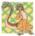 anthro claws digitigrade dinosaur dromaeosaurid feather_hair feathers felix_(raptor_felix) finger_claws hi_res male nude prehistoric_species pseudo_hair reptile saurischian scalie shirojackote sickle_claw solo tail tail_feathers theropod toe_claws